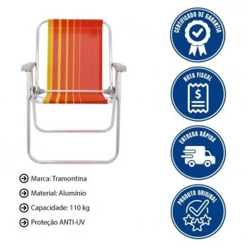 KIT 6 CADEIRA PRAIA [ALUMINIO] TRAMONTINA SAMOA LARANJA/AMARELO