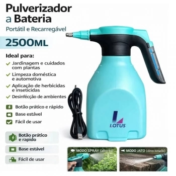 PULVERIZADOR A BATERIA PORTÁTIL E RECARREGAVEL 2,5LT PLUS - LOTUS